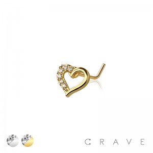CZ SIDE HEART 316L SURGICAL STEEL L-SHAPE NOSE RING